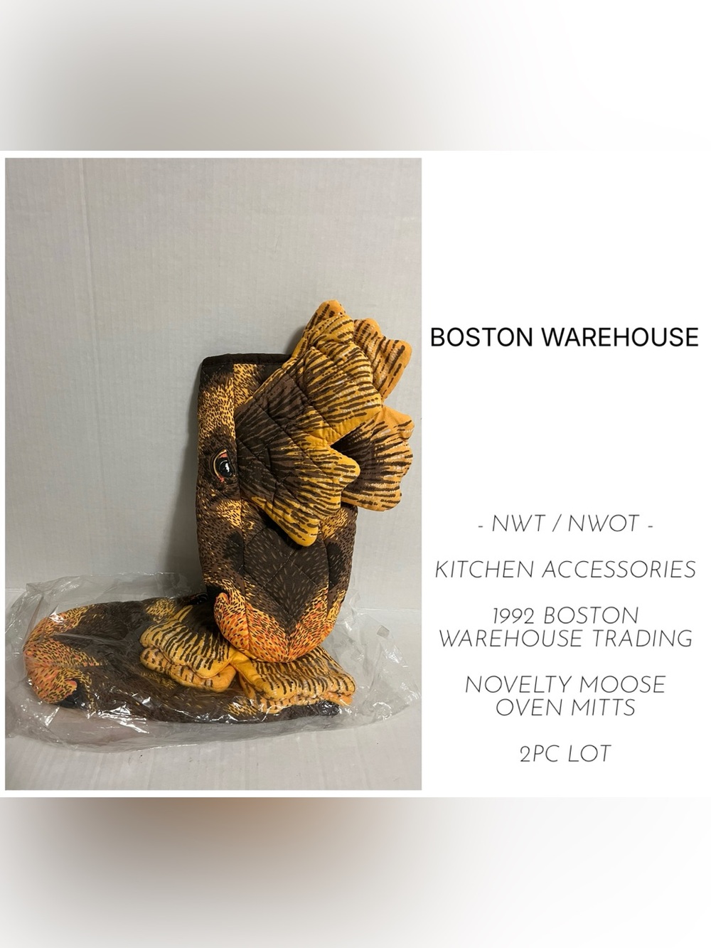 BOSTON WAREHOUSE - NWT / NWOT - 1992 BOSTON WAREHOUSE TRADING - MOOSE OVEN MITTS